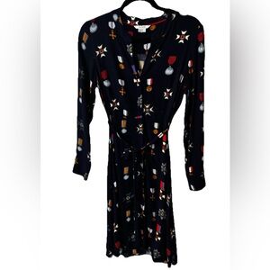 Boden Jessica Dress Womens UK 8 US 4 Navy Military Medal Print Button Shirt LS